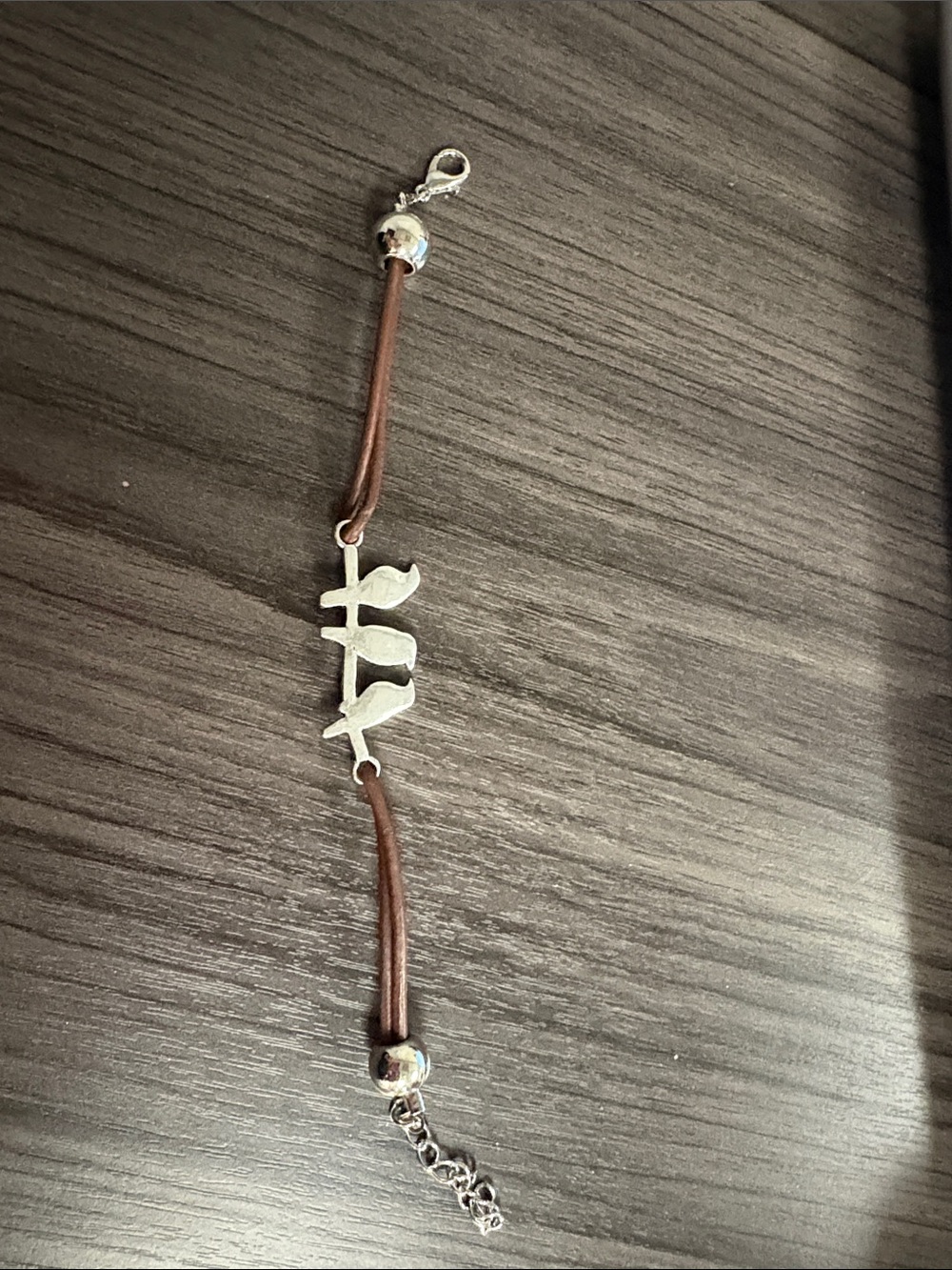 Brown Leather Bracelet with Silver bird Accent